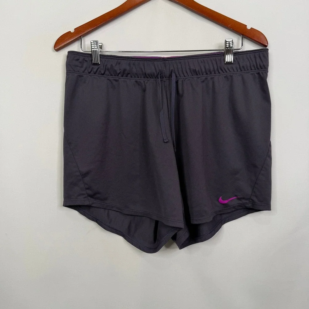 Nike Dri-FIT Womens Running Shorts Grey Pink Size L Athletic Gym